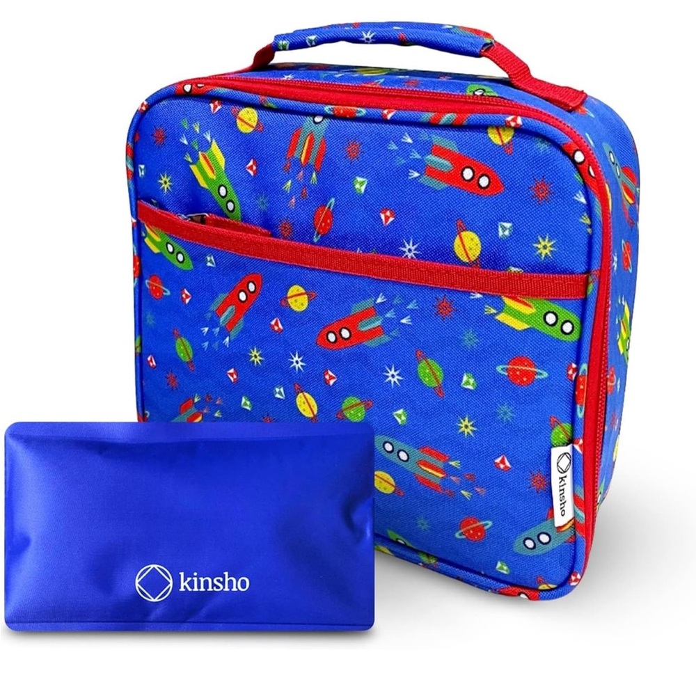 New Kinsho Blue Rocket lunch bag with ice pad for school kindergarten toddler